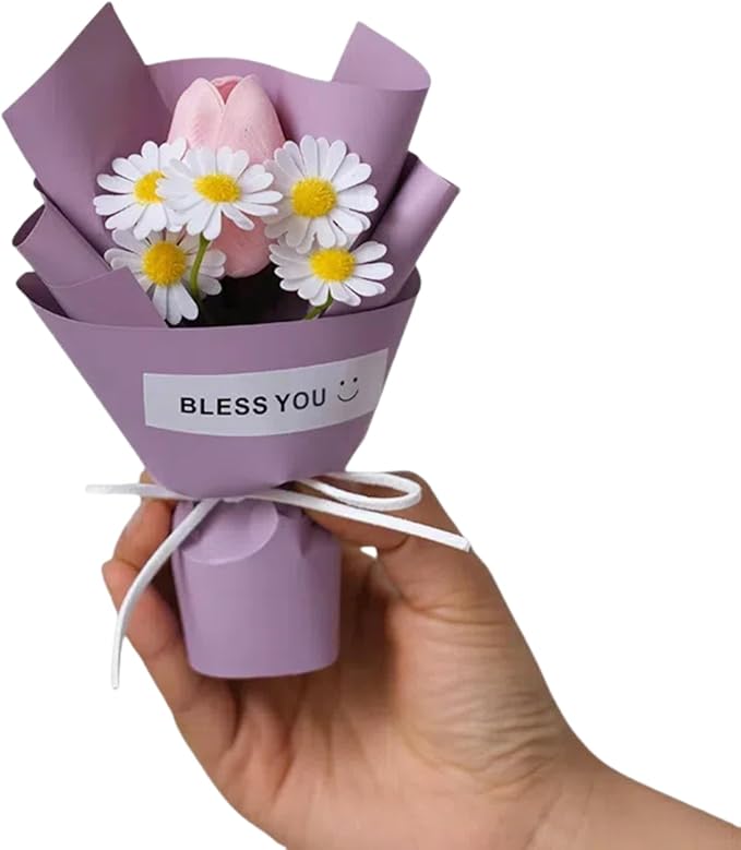Cute Car Air Freshener Vent Clips - Flower Vent Clips with Magnetic Mini Dried Flower Bouquet, Dashboard Decor for Women, Car Decorations Interior & Wedding Gifts (purple, 5.9 inches)