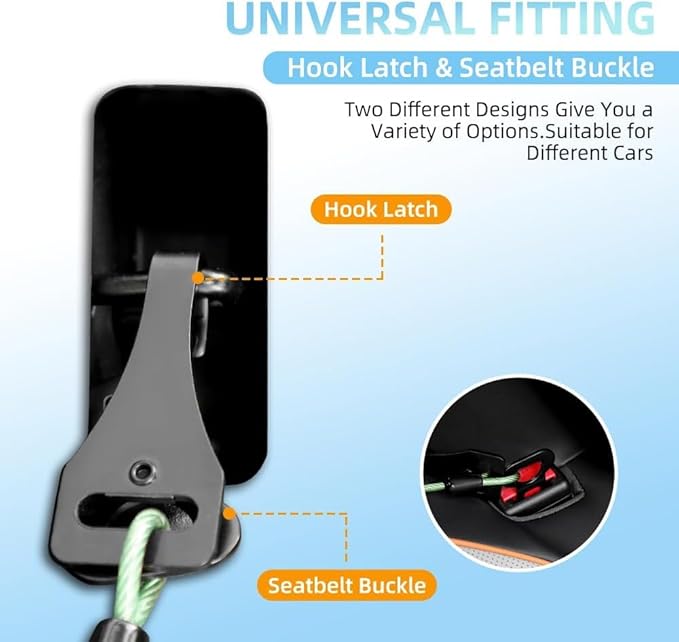 Dog Car Seat Belt - 3-in-1 Heavy Duty Safety Harness with Locking Carabiner, Universal Buckle Adapter, Chew-Proof Steel Rope (Green, 24in/60cm)