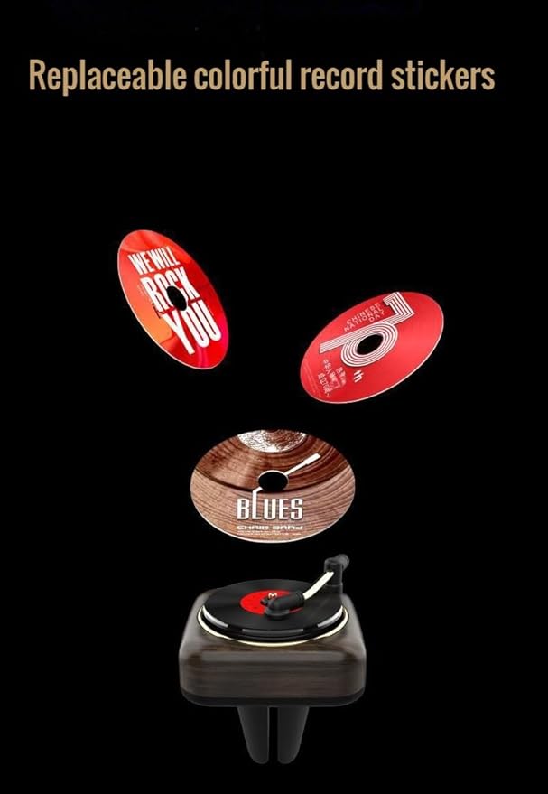Car Air Freshener in Retro Record Player Design, CD Decorative Diffuser with Rotating Mechanism, Vintage-Inspired Aroma Diffuser for Car Vent (Grainy)