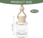 5PCS Hanging Car Air Freshener, Car Air Freshener Diffuser, 8ml Hanging Essential Oil Diffuser Bottle, Auto Interior Cute Glass Empty Perfume Bottle Ornament for Most Vehicles (Square)