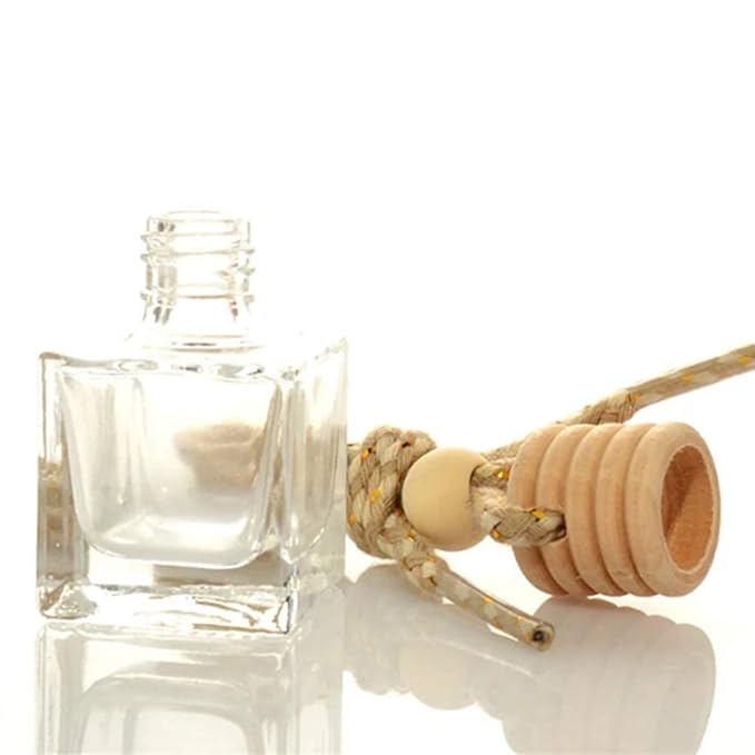 10 Packs Car Hanging Diffuser Empty Glass Perfume Bottles Air Freshener Diffuser Bottle Pendant Oil Fragrance Aromatherapy Bottle Ornament Decor (square)