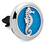 Regular Size (Sea Horse) 30mm Car Aromatherapy Essential Oil Diffuser Stainless Steel Locket Air Freshener with Vent Clip 7 Pads 1 Oil Included