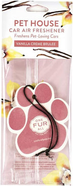 One Fur All Pet House Car Air Freshener - Vanilla Creme Brulee Pack of 4 - Non-toxic, Pet-Friendly for Small Spaces - Hanging Odor Eliminator