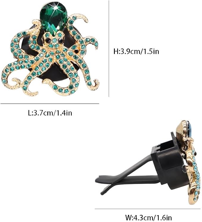 2pcs Octopus Car Vent Clips Car Air Freshener,Green Bling Car Accessories for Women,Ocean Animal Theme Beach Car Decor,Refillable Car Diffuser