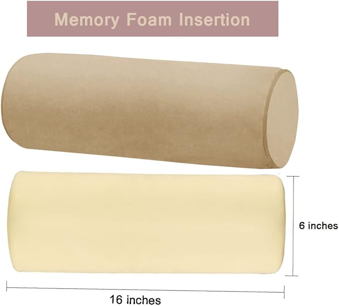 Memory Foam 16x6 Neck Pillow for Sleeping, Neck Pain Relief, Side Back Stomach Sleeper, Car or Office Chair Sofa,Support Pillow with Soft Velvet Pillowcase (Light Coffee)