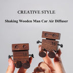 Car Air Diffuser - 2-in-1 Shaking Wooden Man Figurine & Refillable Aroma Vent Clip with 5ml Capacity, Natural Walnut Wood Essential Oil Air Freshener, Car Dashboard Decor Ornament for Driver
