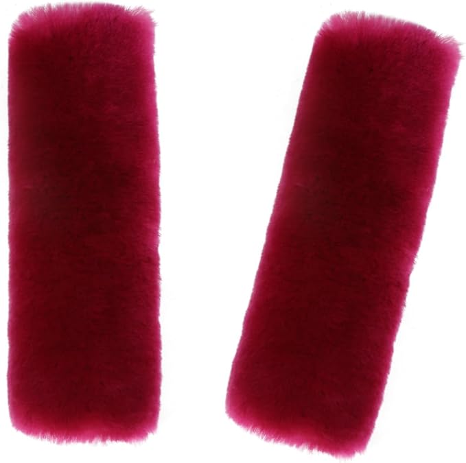 Soft & Cozy Australian Sheepskin Car Seat Belt Covers,2 Pack Fluffy Seatbelt Pads, Genunie Sheepskin Fur Shoulder Straps Cushions for Adults Kids Women and Men (Rose Red)