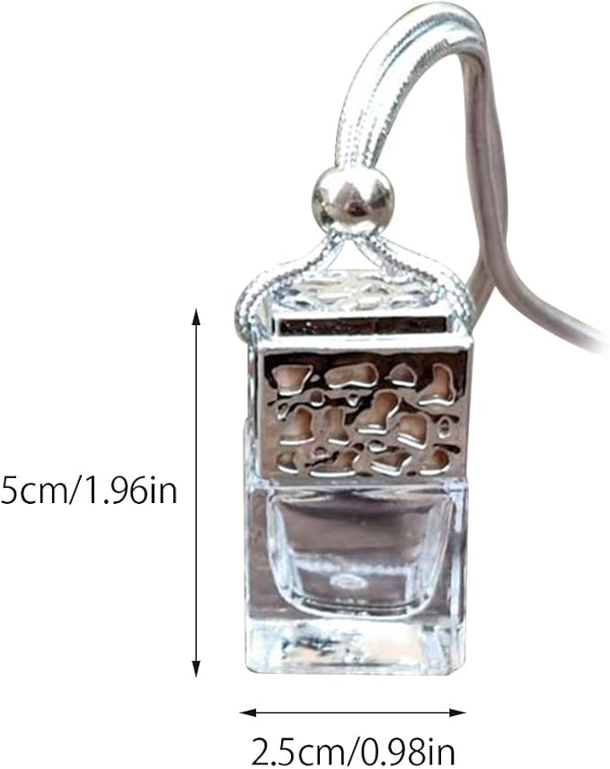 3Pcs Car Air Freshener Ornament, KIMISS Car Hanging Diffuser Empty Glass Perfume Bottle Air Freshner Refillable Fragrance Diffuser Empty Glass Bottle (silver)