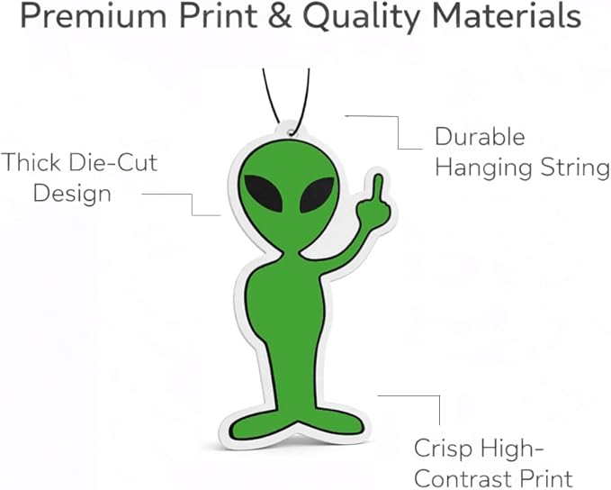 Vinylcation Alien Car Air Freshener - Premium Odor Eliminator - Long-Lasting Blk Ice Scent - Hanging Car Freshener with Fun Alien Design - 3 Pack