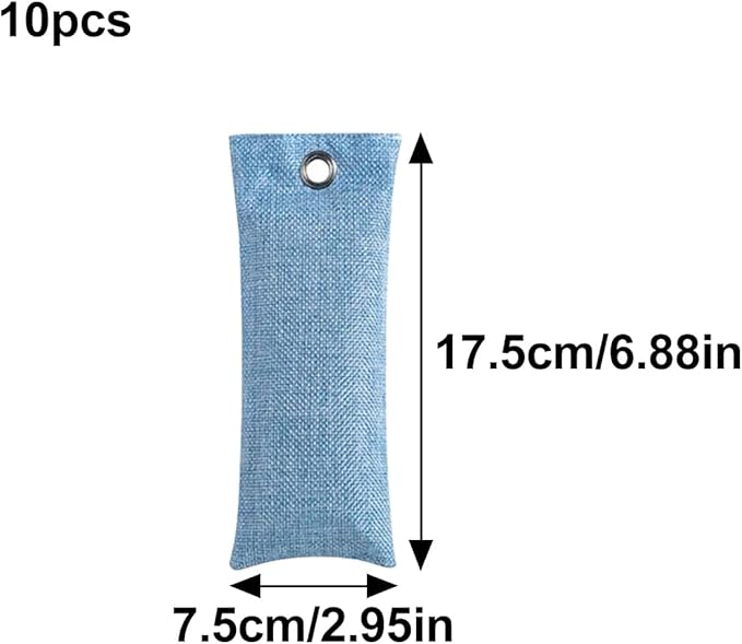 Activated Charcoal Air Purifying Bag (10 Pack 75g Each) Bamboo Charcoal Odor Absorber Air Freshener for Shoes, Closet, Car, Blue