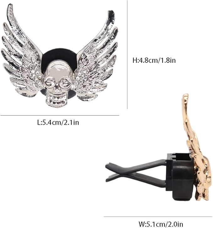 Goth Car Accessories,2pcs Bling Angel Wings Skull Car Air Fresheners Vent Clips,Silver Spooky Skeleton Decor for Teens,Horror Dashboard Decorations,Refillable Diffusers