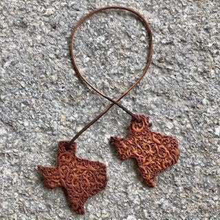 Air Flair | Leather Car Air Freshener | Double Texas Shape | Scroll Pattern (Brown, 3) Cherry Leather Scent)