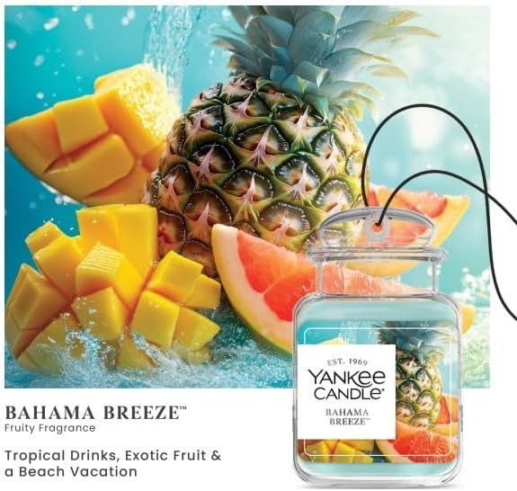 Yankee Candle Car Jar Ultimate, Bahama Breeze Pineapple & Mango Scent, Hanging Odor Neutralizing Air Freshener for Vehicles and Small Spaces, Long Lasting Fragrance, 0.96 Ounce (Pack of 4)