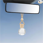 4 PCS Hanging Car Air Freshener, Empty Clear Glass Bottle Pendant Essential Oil Diffuser with Wooden Cap, 8ml Refillable Aromatherapy Bottle Perfume Ornament for Most Vehicles (Oblate)