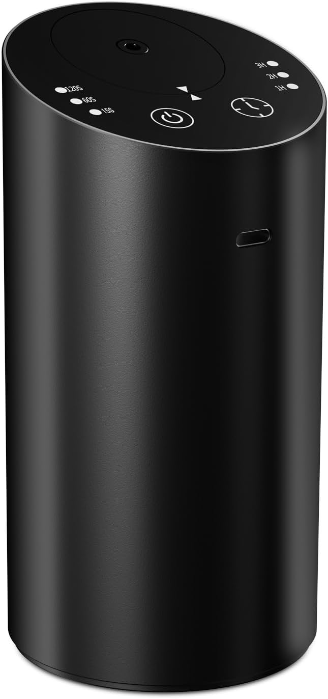 Car Diffuser, Waterless Essential Oil Diffuser with 2000mAh Battery & Timer, Adjustable Mist Cordless Aromatherapy for Car, Portable Air Freshener with Premium Aluminum Alloy & Type-C Charging (Black)