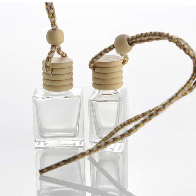 10 Packs Car Hanging Diffuser Empty Glass Perfume Bottles Air Freshener Diffuser Bottle Pendant Oil Fragrance Aromatherapy Bottle Ornament Decor (square)