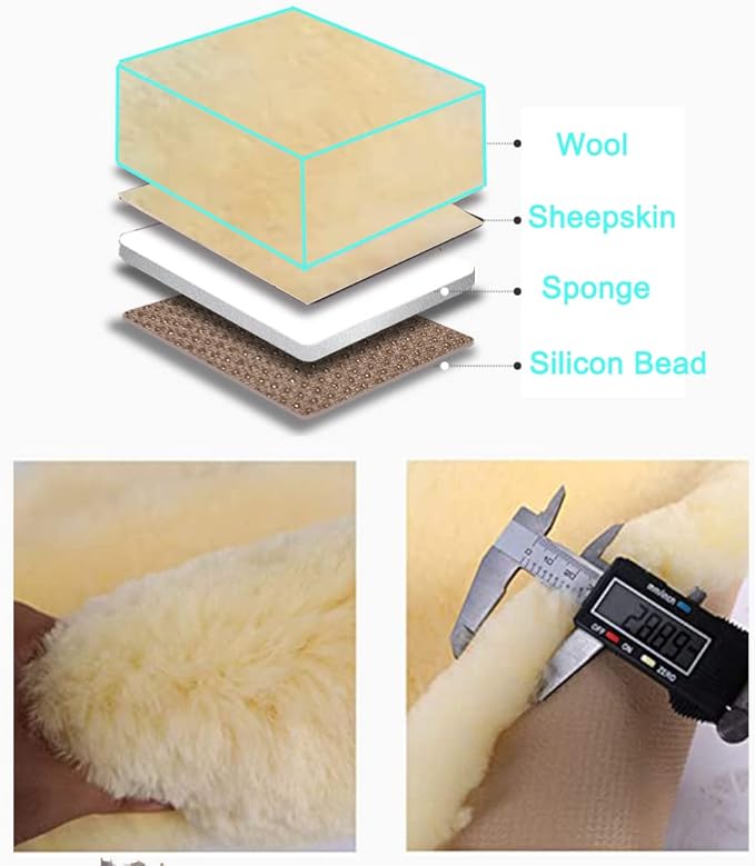 OGLAND Fluffy Genuine Australia Sheepskin Car Seat Cover for Auto Interior Accessories with Soft Fuzzy Wool Eco-Friendly Natural Fur Non-Slip (Light Yellow, Front)