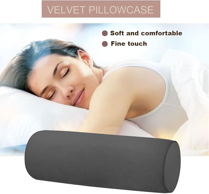 Memory Foam 16x6 Neck Pillow for Sleeping, Neck Pain Relief, Side Back Stomach Sleeper, Car or Office Chair Sofa,Support Pillow with Soft Velvet Pillowcase (Dark Gray)