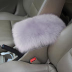 Furry Auto Center Console Cover Pad, 11.8"x7.8" Soft Sheepskin Wool Armrest Cushion, Fluffy Vehicle Armrest Seat Box Protector, Car Interior Accessories for Women Men (White/Black)