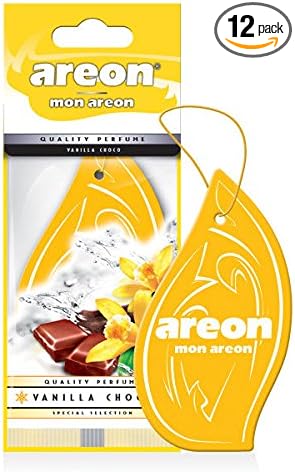 AREON MON MA04 Hanging Best Car Air Freshener Vanilla Choco Scent, Paper Hanging Ornaments, Long Lasting Scent for Car or Home 12 Pack