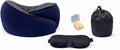 Neck Travel Pillow |100% Pure Memory Foam Neck Pillow Comfortable & Breathable Cover, Machine Washable for Travel, Airplane, Car Rides, & Home Use, Travel Kit with Eye Masks, Earplugs, & Bag (Blue)