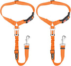 Lukovee Dog Car Seat Belt, 2 Pack Headrest Restraint Seatbelt, Adjustable Pet Safety Leads with Reflective Elastic Bungee for Dog Harness Collar Travel Daily Use (Orange,Headrest + Clip)