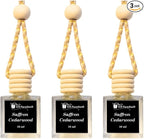 Gift Paradise® Saffron Cedarwood Car Air Freshener Set of 3 – Hanging Diffuser Bottles (10 ml Each) with Wooden Cap & Velvet Gift Bag, Long Lasting Luxury Car & Home Fragrance