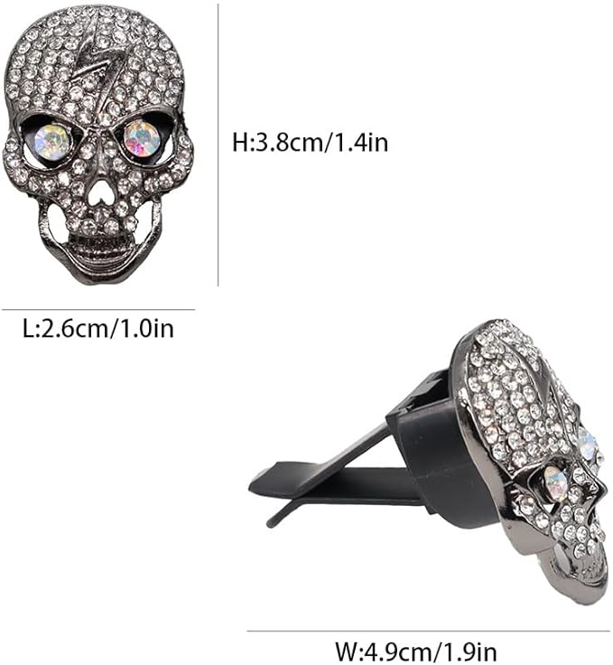 Skull Car Decor 2pcs Bling Skull Car Air Fresheners Vent Clips Black Silver Lightning Skeleton Goth Accessories for Teens Horror Refillable Essential Oil Diffusers