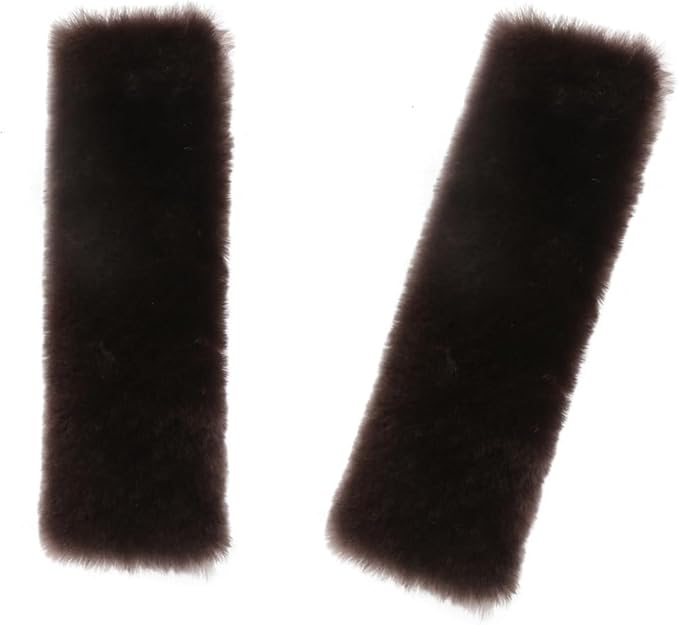 Soft & Cozy Australian Sheepskin Car Seat Belt Covers,2 Pack Fluffy Seatbelt Pads, Genunie Sheepskin Fur Shoulder Straps Cushions for Adults Kids Women and Men (Olive Brown)