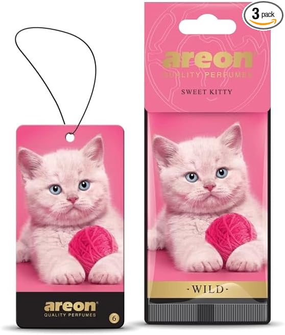 AREON WILD - Hanging Custom Cute Funny Car Air Freshener for Home & Office - Premium Cologne Perfume with Natural Fragrances - Long Lasting, Fresh, Luxurious Scent - Stylish Design - Sweet Kitty