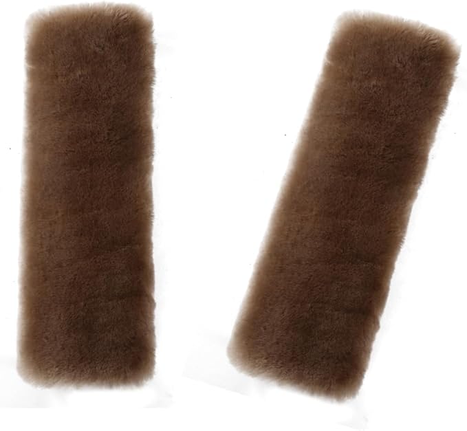 Soft & Cozy Australian Sheepskin Car Seat Belt Covers,2 Pack Fluffy Seatbelt Pads, Genunie Sheepskin Fur Shoulder Straps Cushions for Adults Kids Women and Men (Light Tan)