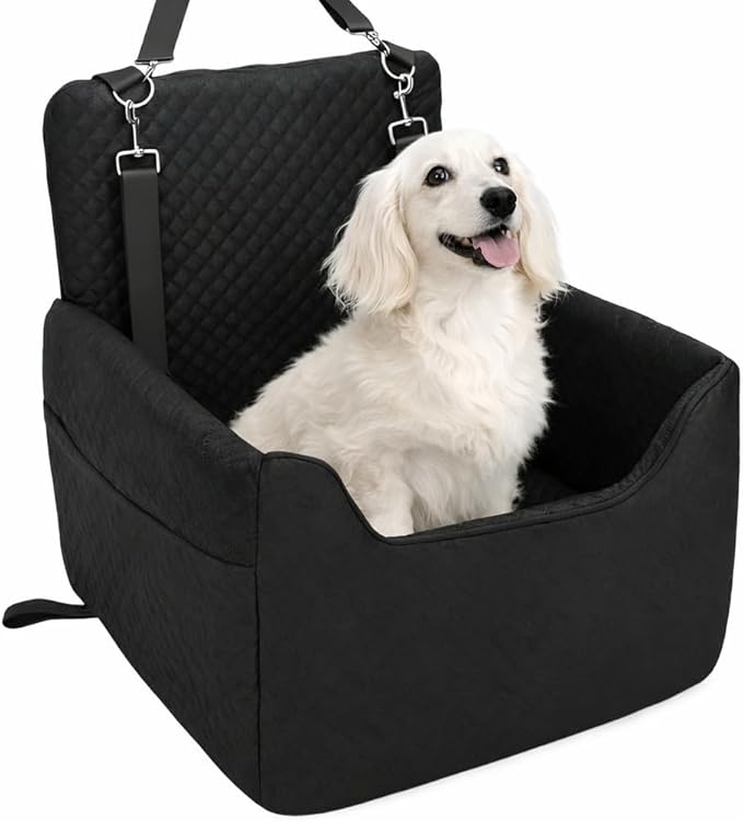 Dog Car Seat for Small/Medium Dogs Under 35lbs, Soft Booster Car Seat with Detachable Washable Cover and Cushion, Memory Foam Pet Car Seat with Safety Belt and Storage Pockets, Puppy Dog Car Bed