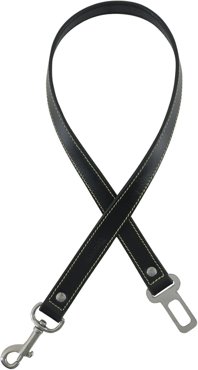 Genuine Leather Dog seat Belt for car, Safe Distraction Free Driving, Heavy-Duty Design with Military Grade Hardware, Harness for Small, Medium and Large Pets (Black, 30")