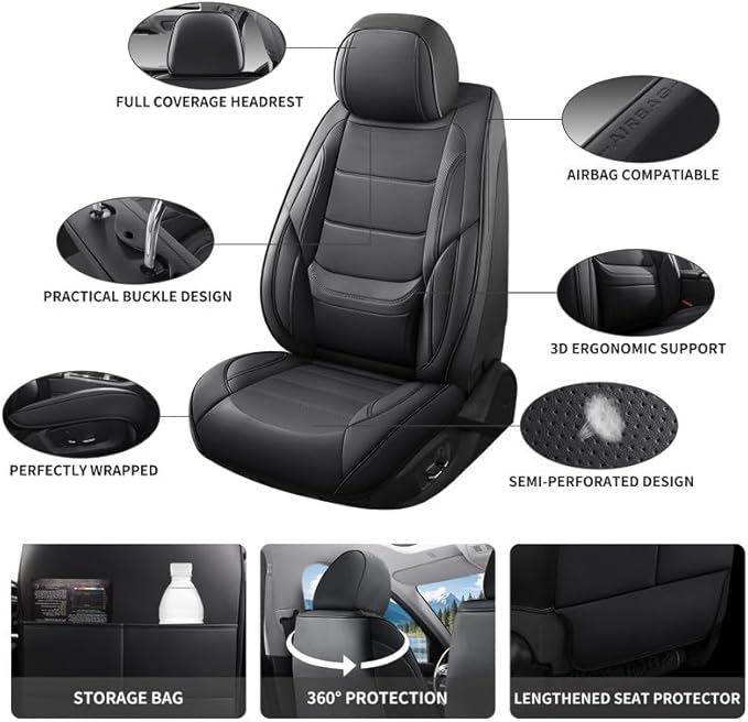 Car Seat Covers Custom Fit for Chevrolet/Chevy Volt 2010-2019, Premium Faux Leather Waterproof Car Seat Protectors with Lumbar Support, Breathable Anti-Slip Easy to Install(Black,Full Set)