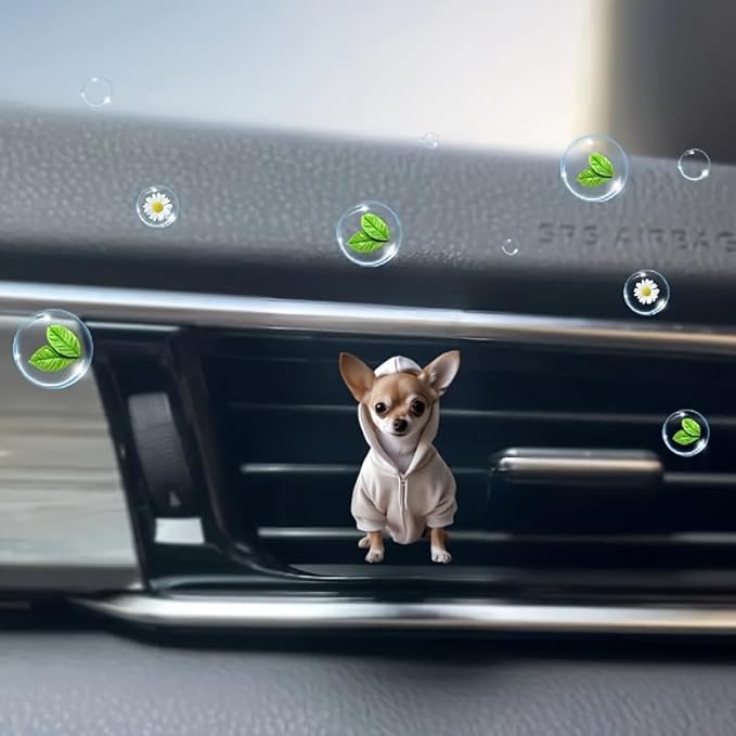 Cartoon Chihuahua Hoodie 2D Acrylic Car Air Vent Freshener – Solid Scented Decoration for AC Vents, Cute Dog Hoodie Design, Long-Lasting Fragrance, Fun Car Accessory