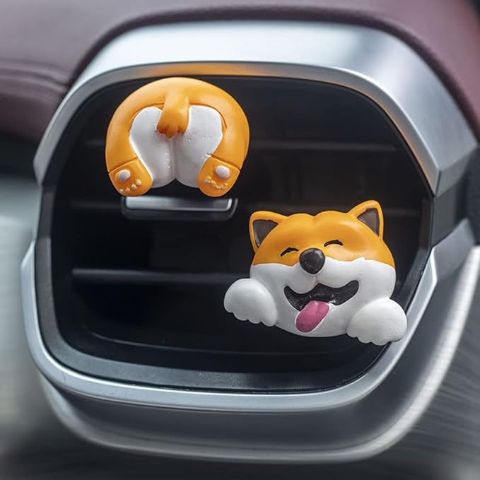 Cute Air Vent Clips Car Accessories, Creative Animal Head and Tail Cartoon Car Air Freshener Vent Clip Car Fragrance Diffuser Perfume Clips Air Conditioner Outlet Vent Clips Decorations, Dog