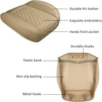 GIANT PANDA 2pcs Front Car Seat Covers Bottom Seat Covers, PU Leather Driver Car Seat Protectors Fits 95% of Vehicles, Wrapping Around The Bottom (Beige)