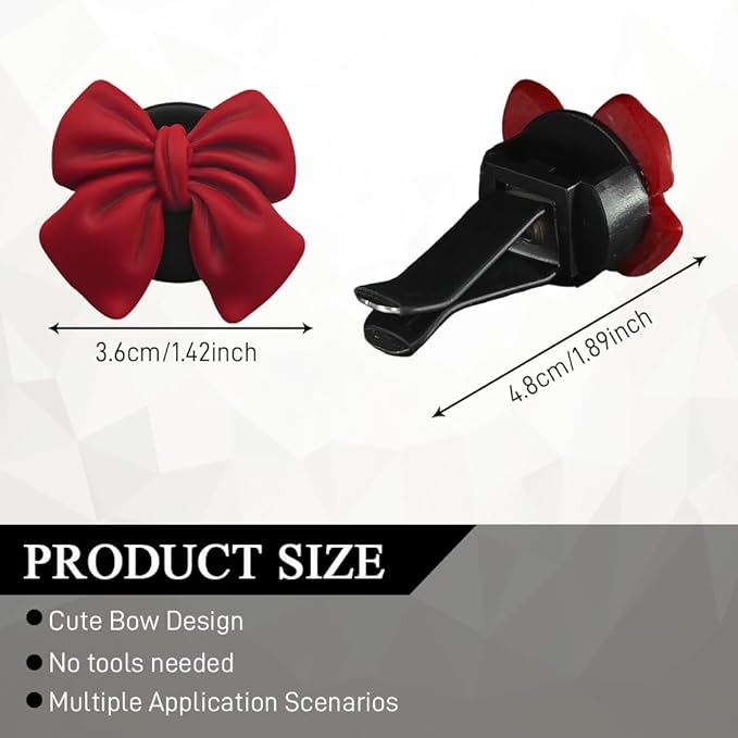 6PCS Bow Car Air Vent Clips, Cute Car Air Freshener Outlet Vent Clip, Coquette Bow Car Diffuser Perfume Clip, Universal Auto Air Conditioning Accessories for Women Girls (Red, 6PCS)