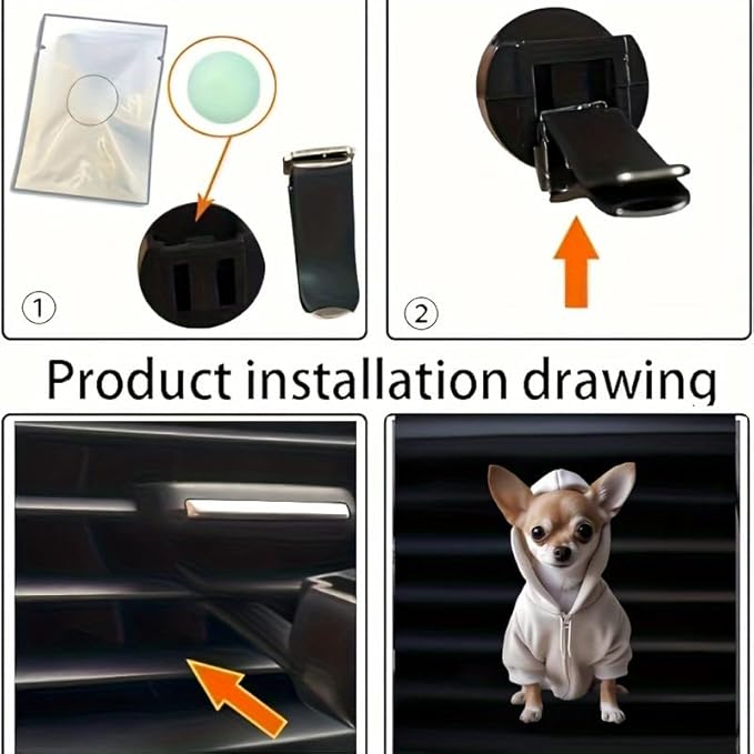 Cartoon Chihuahua Hoodie 2D Acrylic Car Air Vent Freshener – Solid Scented Decoration for AC Vents, Cute Dog Hoodie Design, Long-Lasting Fragrance, Fun Car Accessory