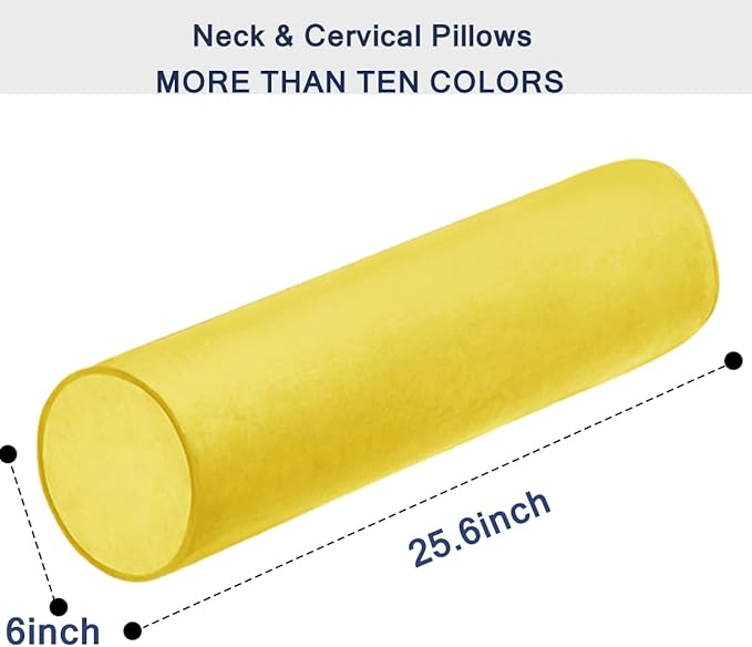 Memory Foam 26x6 Neck Pillows for Sleeping, Neck Pain Relief, Side Back Stomach Sleeper, Car or Office Chair Sofa,Support Cervical Pillow with Soft Velvet Pillowcase (Yellow)