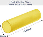 Memory Foam 26x6 Neck Pillows for Sleeping, Neck Pain Relief, Side Back Stomach Sleeper, Car or Office Chair Sofa,Support Cervical Pillow with Soft Velvet Pillowcase (Yellow)