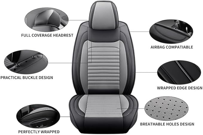 Front Seat Covers Fit for Toyota Matrix 2003-2014, Car Seat Covers Front Seats, Breathable Faux Leather Automotive Seat Covers Front Pair Anti-Slip Seat Cover(Black&Gray, Front)