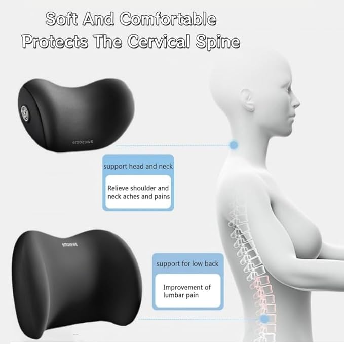 Car Headrest & Lumbar Support Cushion Kit, Ergonomic Car Seat Neck Pillow and Backseat Cushion for Driving Fatigue Relief, Driving Seat Memory Foam Neck Back Rest Pillows (Coffee)