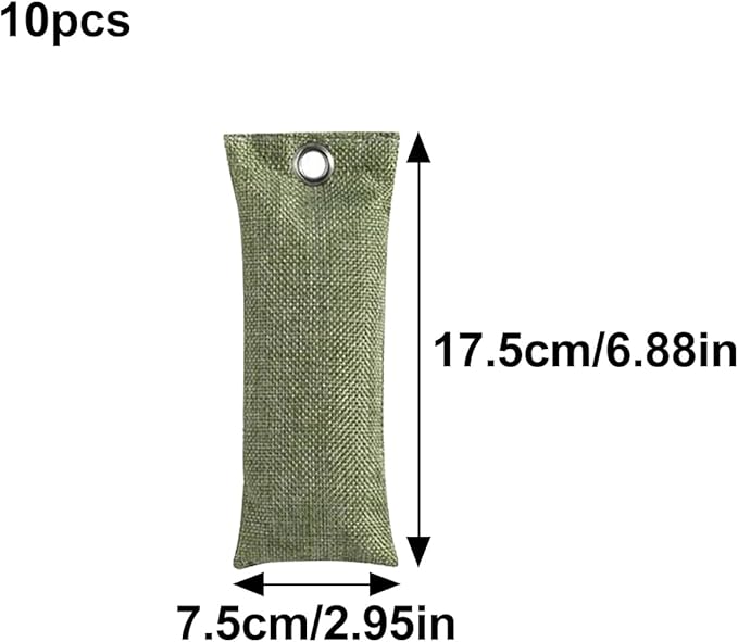 Activated Charcoal Air Purifying Bag (10 Pack 75g Each) Bamboo Charcoal Odor Absorber Air Freshener for Shoes, Closet, Car, Green