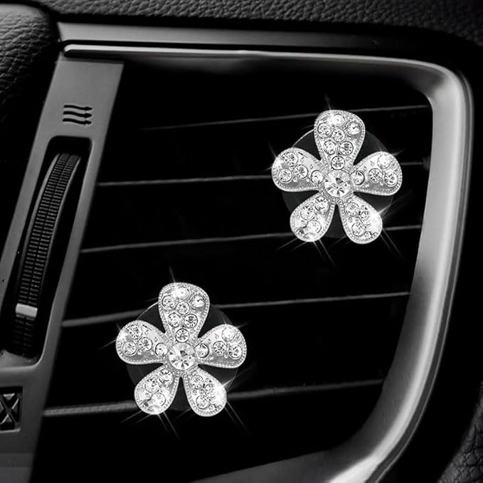 U&M 6 pcs Butterfly Flower Air Vent Clip Set Daisy Flower Air Conditioning Outlet Clip Car Air Freshener Clip Charm Floral Interior Decoration Accessories for Women (Silver)