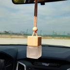 8ml Car Hanging Perfume Air Freshener Diffuser,Empty Frosted Glass Perfume Vials Diffuser,Thick Square Ornament Fragrance Container With Wooden Caps & Hanging String,FREE Funnel,Dropper-Pack of 10