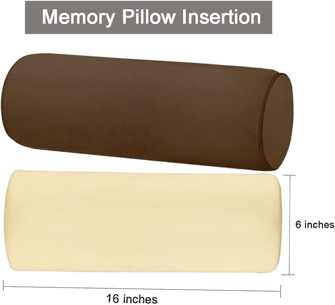Memory Foam 16x6 Neck Pillow for Sleeping, Neck Pain Relief, Side Back Stomach Sleeper, Car or Office Chair Sofa,Support Pillow with Soft Velvet Pillowcase (Brown)