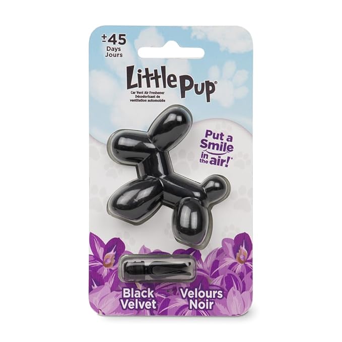 Little Pup 96605-6PK Black Velvet Scent, Car Air Freshener, Clips to A/C Air Vent, Alcohol-Free Fragrance Oil, Non-Hazardous and Non-Toxic Plastic, Set of 6