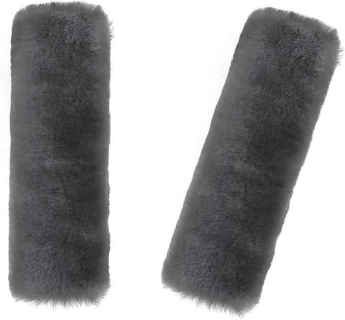 Soft & Cozy Australian Sheepskin Car Seat Belt Covers,2 Pack Fluffy Seatbelt Pads, Genunie Sheepskin Fur Shoulder Straps Cushions for Adults Kids Women and Men (Light Grey)