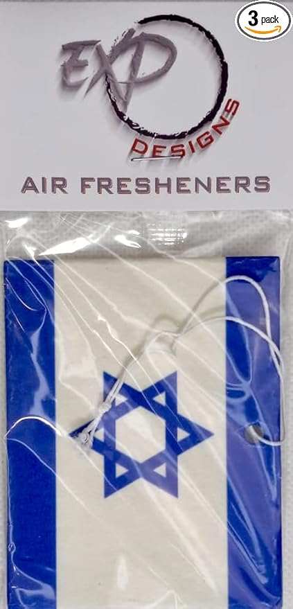 Car Air Freshener Israel Flag - Automotive Air Freshener - Blue and White - Squash Scent - 3 Pack - 0.1 Fl Oz - 37 Sq Ft Coverage